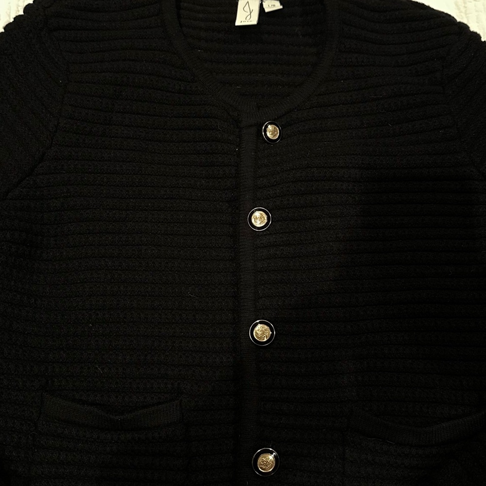 Black Ribbed Button-Up Cardigan - Picture 4 of 4